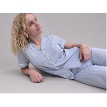 Women's cotton pajamas (shirt and pants), size XL, light blue (7055)