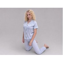 Women's cotton pajamas (shirt and pants), size XL, light blue (7055)