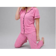 Women's cotton pajamas (shirt and pants), size S, pink (7058)