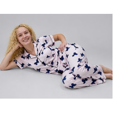 Women's cotton pajamas (shirt and pants), size L, pink with butterflies print (14310)