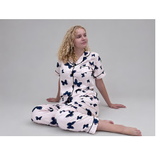 Women's cotton pajamas (shirt and pants), size L, pink with butterflies print (14310)