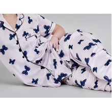 Women's cotton pajamas (shirt and pants), size L, pink with butterflies print (14310)