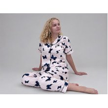 Women's cotton pajamas (shirt and pants), size S, pink with butterflies print (14310)
