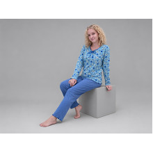 Women's pajamas, knitted shirt and pants, size M, flower, blue
