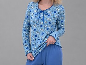 Women's pajamas, knitted shirt and pants, size XXXL, flower, blue