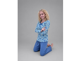 Women's pajamas, knitted shirt and pants, size XXXL, flower, blue
