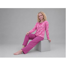 Women's pajamas, knitted shirt and pants, size XL, flower, pink