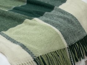 Плед Евро 200x220 Vladi Шерстяной Белый Салатовый Темно зеленый Эльф 01 Liam
