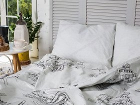 Постільна білизна Ecotton Бязь Полуторний комплект Grey/black 40-0965