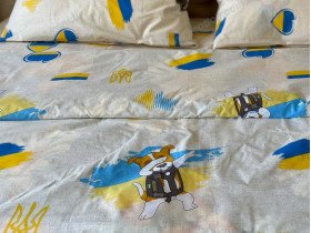 Постільна білизна Ecotton Бязь Полуторний комплект Бежевий Пес Патрон 1313