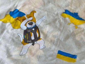 Постільна білизна Ecotton Бязь Полуторний комплект Бежевий Пес Патрон 1313
