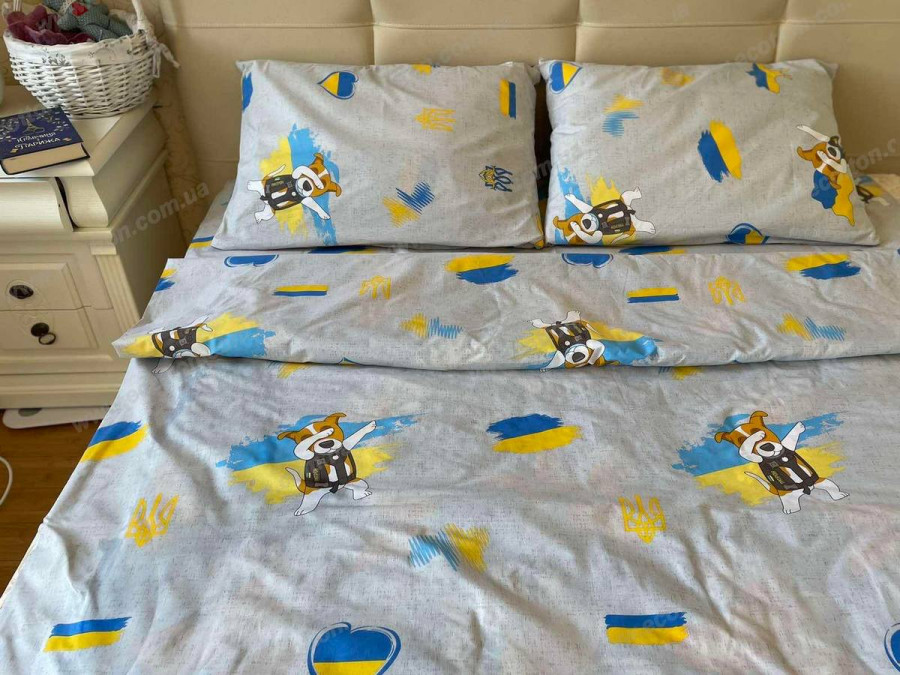 Постільна білизна Ecotton Бязь Полуторний комплект Сірий Пес Патрон 1313