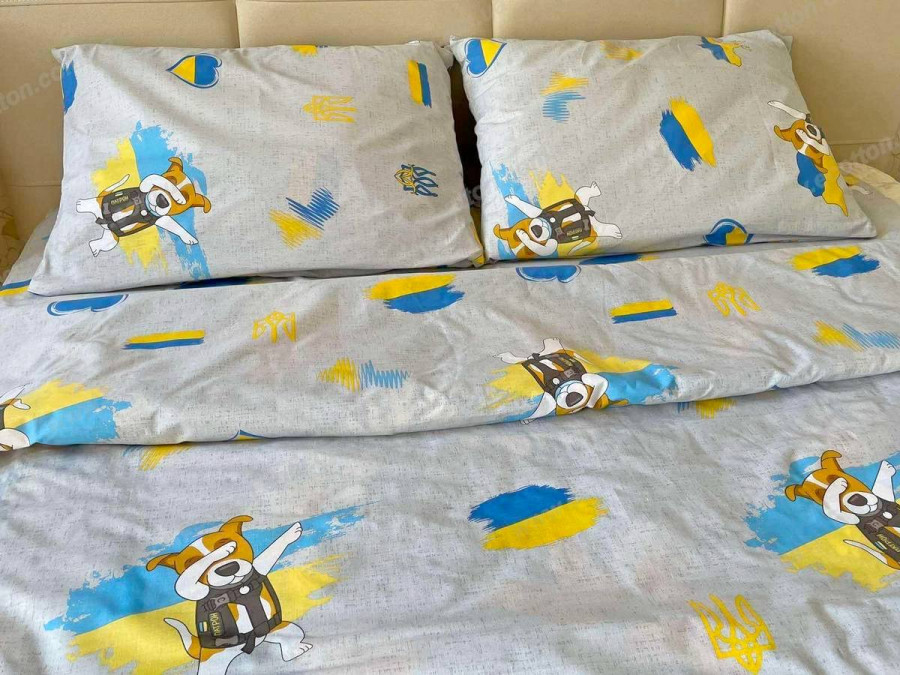 Постільна білизна Ecotton Бязь Полуторний комплект Сірий Пес Патрон 1313
