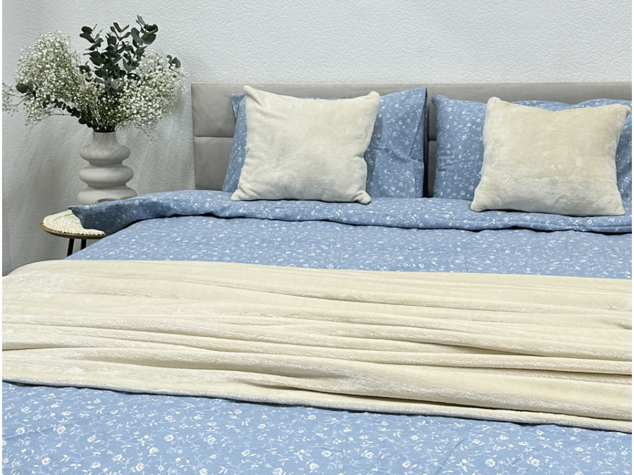 Постельное белье Ecotton Фланель Полуторный комплект Цветок на голубом 250958