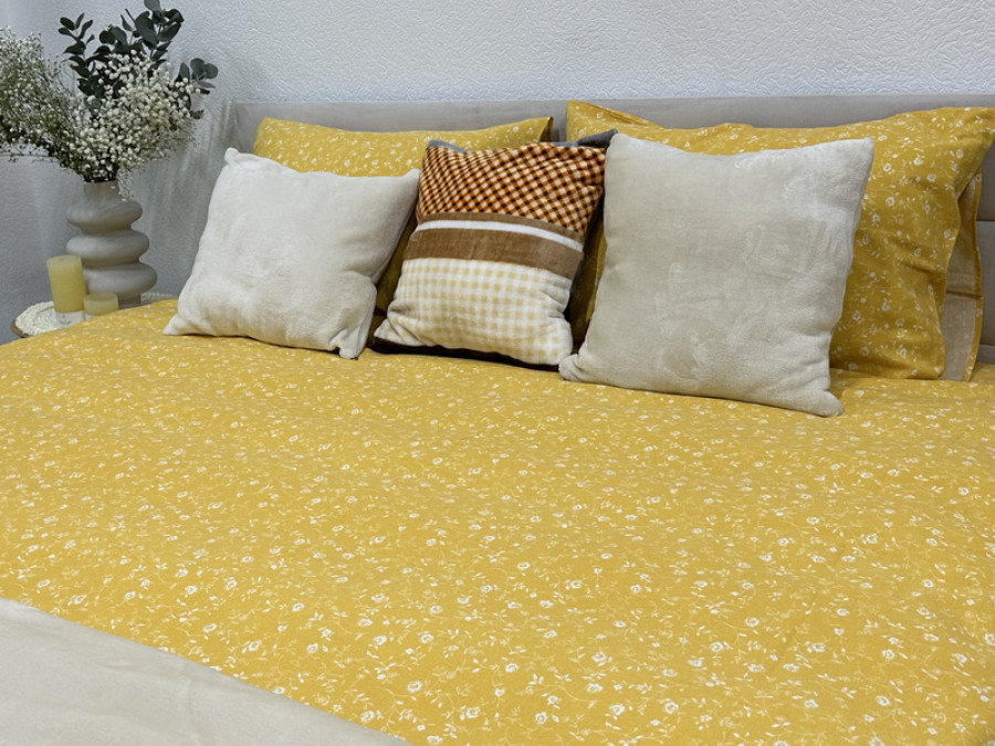Постільна білизна Ecotton Фланель Двоспальний комплект Квітка на жовтому 250951