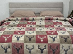 Постільна білизна Ecotton Фланель Двоспальний комплект Олені на червоному 29345/2