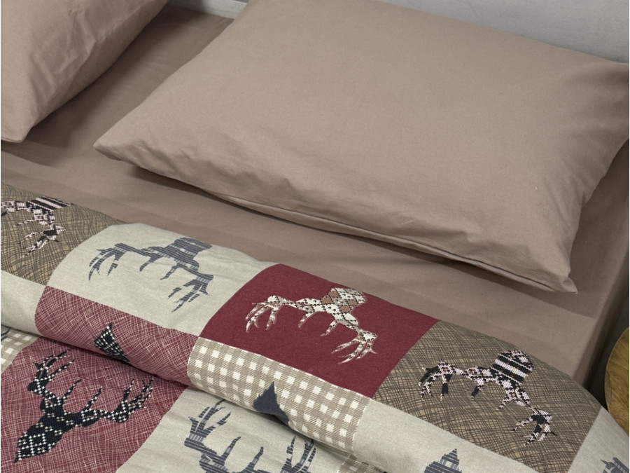 Постільна білизна Ecotton Фланель Євро комплект Олені на червоному 29345/2