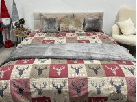 Постільна білизна Ecotton Фланель Євро комплект Олені на червоному 29345/2