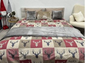 Постільна білизна Ecotton Фланель Двоспальний комплект Олені на червоному 29345/2