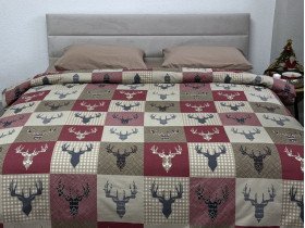 Постельное белье Ecotton Фланель Семейный комплект два пододеяльника Олени на красном 29345/2