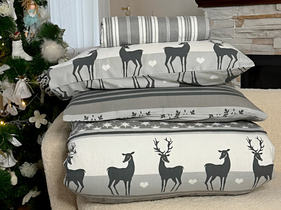 Ecotton Flannel Bedding Double Set Deer on Gray 3-23342