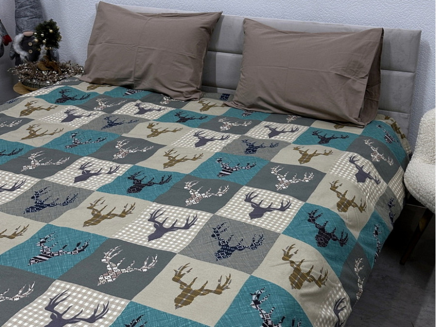 Постельное белье Ecotton Фланель Двуспальный комплект Олени на зеленом 29345/3