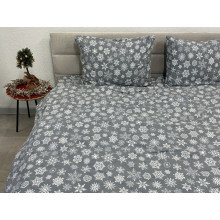 Постельное белье Ecotton Фланель Двуспальный комплект Снежинка на сером 15501