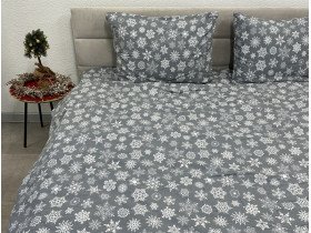 Постельное белье Ecotton Фланель Двуспальный комплект Снежинка на сером 15501