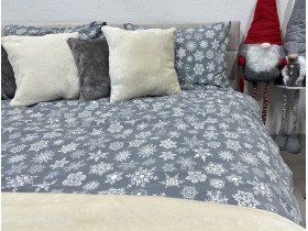 Постельное белье Ecotton Фланель Двуспальный комплект Снежинка на сером 15501