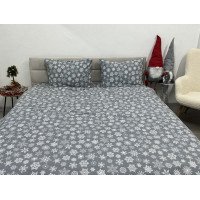 Постельное белье Ecotton Фланель Семейный комплект два пододеяльника Снежинка на сером 15501