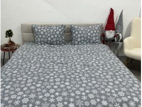 Постільна білизна Ecotton Фланель Сімейний комплект дві підковдри Сніжинка на сірому 15501