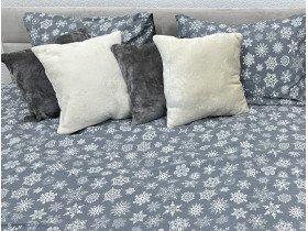 Постільна білизна Ecotton Фланель Сімейний комплект дві підковдри Сніжинка на сірому 15501