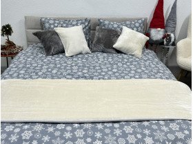 Постільна білизна Ecotton Фланель Сімейний комплект дві підковдри Сніжинка на сірому 15501
