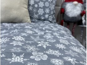 Постільна білизна Ecotton Фланель Двоспальний комплект Сніжинка на сірому 15501