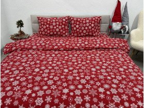 Постельное белье Ecotton Фланель Семейный комплект два пододеяльника Снежинка на красном 15505