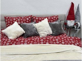 Постельное белье Ecotton Фланель Семейный комплект два пододеяльника Снежинка на красном 15505