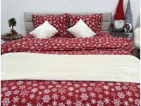 Постельное белье Ecotton Фланель Семейный комплект два пододеяльника Снежинка на красном 15505
