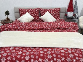 Постельное белье Ecotton Фланель Семейный комплект два пододеяльника Снежинка на красном 15505