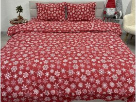 Постельное белье Ecotton Фланель Семейный комплект два пододеяльника Снежинка на красном 15505