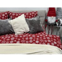 Постельное белье Ecotton Фланель Семейный комплект два пододеяльника Снежинка на красном 15505