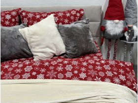 Постельное белье Ecotton Фланель Семейный комплект два пододеяльника Снежинка на красном 15505