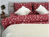 Постельное белье Фланель Двуспальный комплект Снежинка на красном 15505