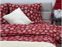 Постельное белье Ecotton Фланель Семейный комплект два пододеяльника Снежинка на красном 15505