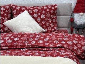 Постельное белье Ecotton Фланель Семейный комплект два пододеяльника Снежинка на красном 15505