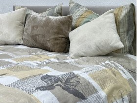 Постельное белье Ecotton Фланель Двуспальный комплект Листья на бежевом 2125314