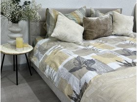 Постельное белье Ecotton Фланель Евро комплект Листья на бежевом 2125314