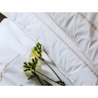 Постільна білизна Перкаль вишивка кант Євро комплект Бежевий