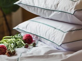 Постельное белье Перкаль вышивка кант Евро комплект Зеленый