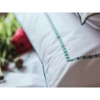 Постільна білизна Перкаль вишивка кант Євро комплект Зелений