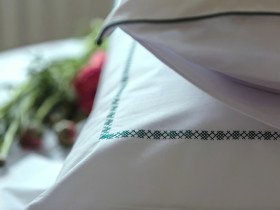 Постельное белье Перкаль вышивка кант Евро комплект Зеленый